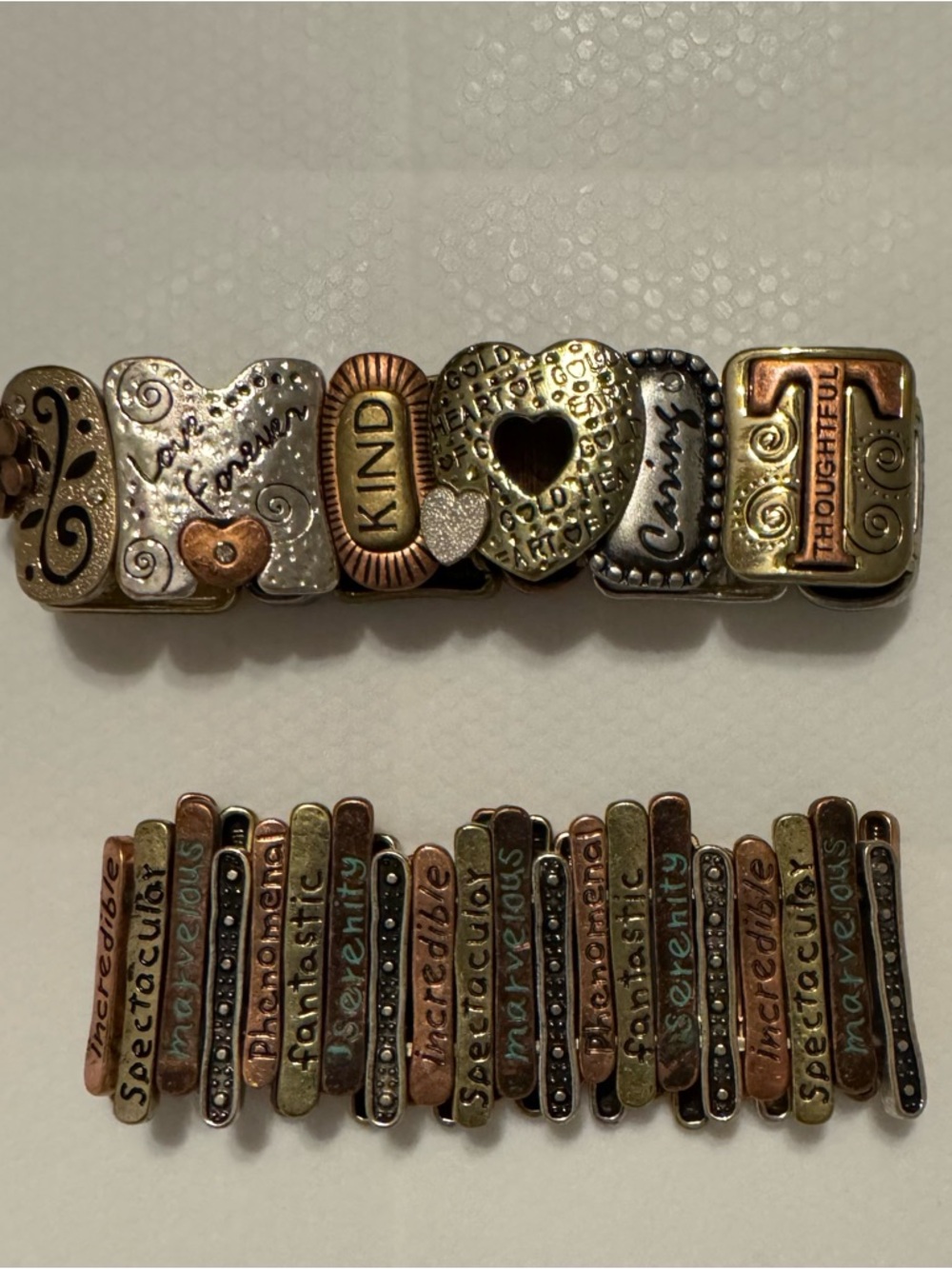 Mother Stretchy Mixed Metal Word Charm Bracelet Kind Caring Thoughtful moms day